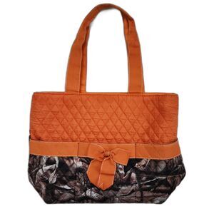 N Gil Quilted Orange And Camo Print Diaper Bag Tote With Changing Pad